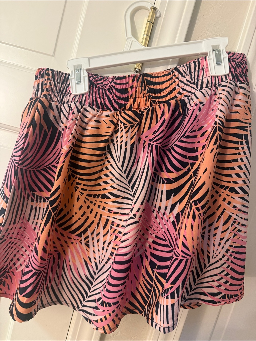Tommy Bahama Tropical Palm Print Elastic Waist Skort in Navy, Pink & Orange